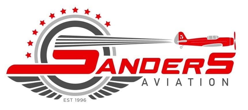 Logo of Sanders Aviation with airplane design.